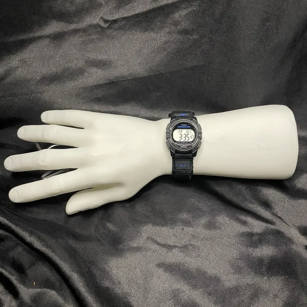 Timex Expedition Digital Indiglo Date 100m Black Nylon Hook-Loop Strap 34mm